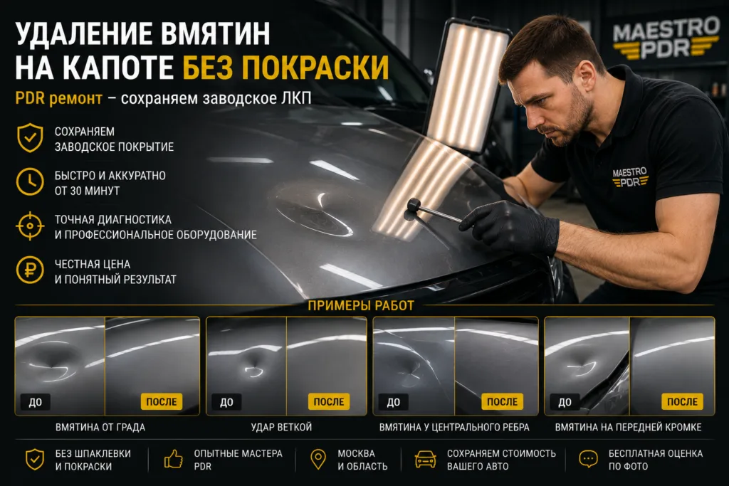 Удаление вмятин на капоте