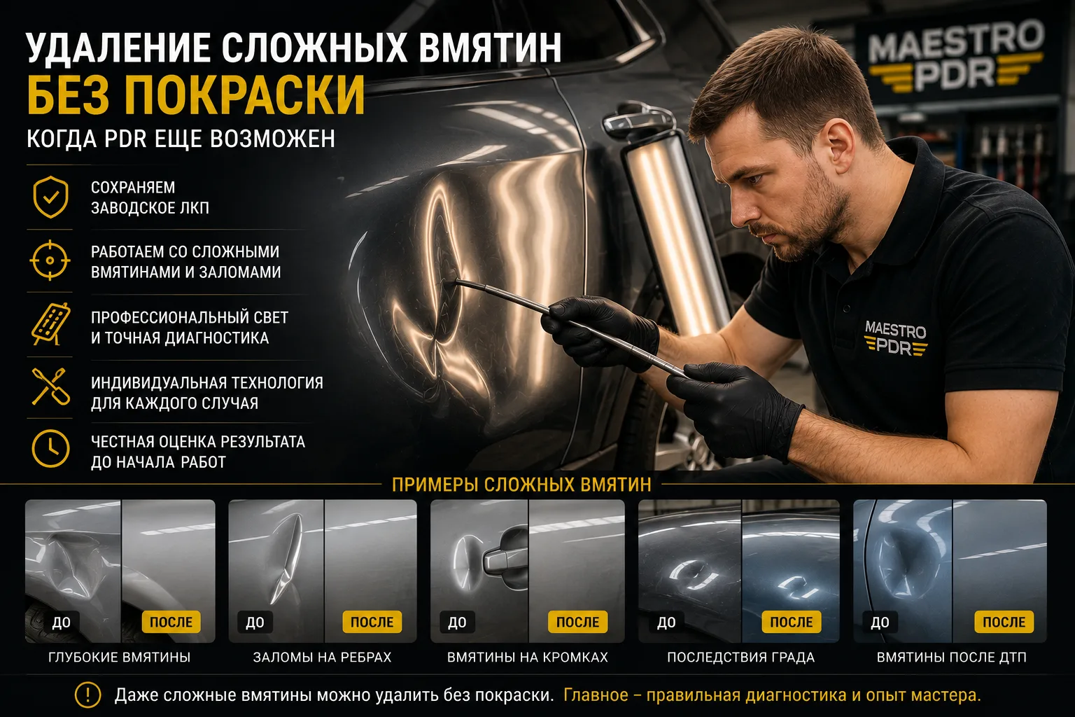Удаление сложных вмятин